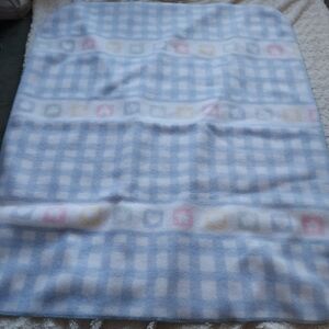 Checked Hearts Stars Baby Blanket Soft Blue Snuggly Cozy 34x42 Lovey Crib Size